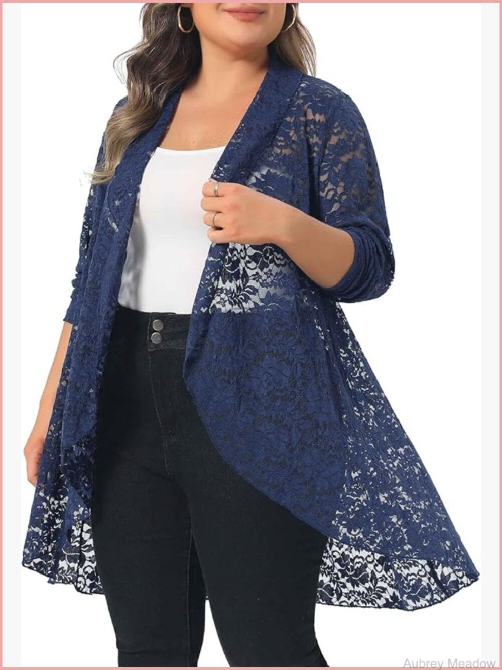 Plus Size Lace Cardigan Open Front Long Sleeve Crochet Cover Up